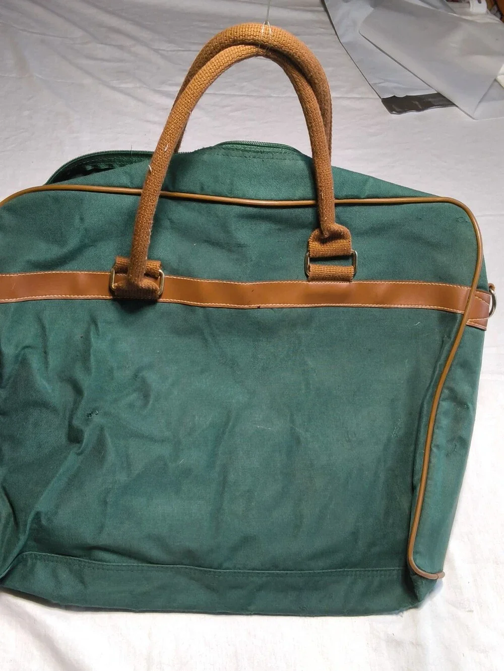 Vintage Ralph Lauren Polo Canvas Briefcase Laptop Bag Green Brown Leather Trim